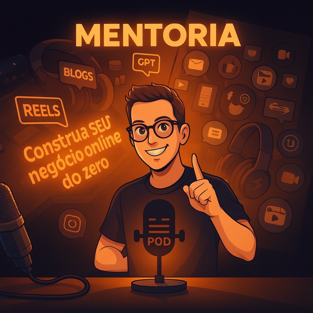 Arte da Mentoria – estilo anime, tons laranja e escuro